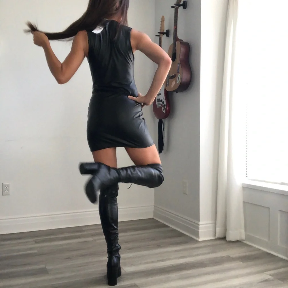 🖤NWT Vegan Leather Mini Dress - Picture 4 of 9